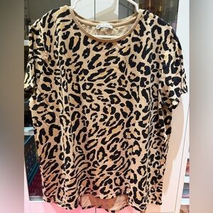 Zara Black and Tan Animal Print Short Sleeve Top